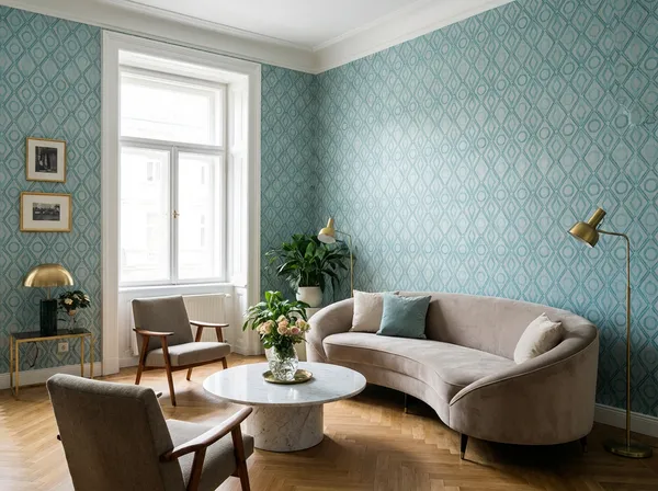 Wohnzimmer nach Tapezierung