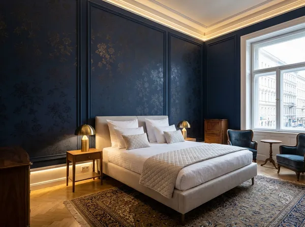 Schlafzimmer nach Tapezierung